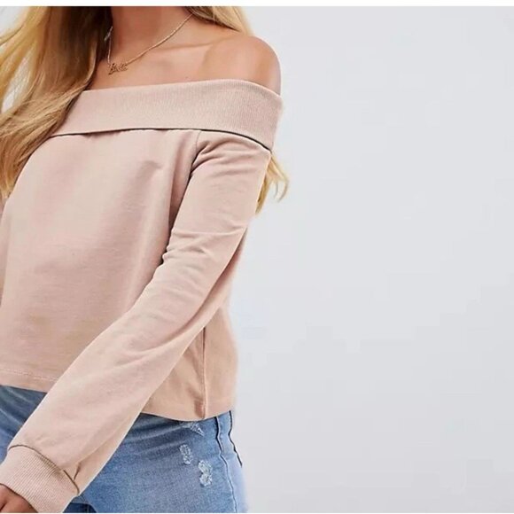 ASOS Shirt Womens 4 Light Pink Off Shoulder Sweater Long Sleeve Relaxed Fit - Picture 1 of 7